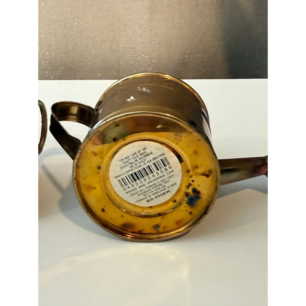 Hosley Solid Brass Decorative Mini Watering Can and Ribbed Oval Planter Set